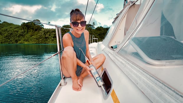 SHE CAULKED IT UP!  (preparing for an ocean passage)