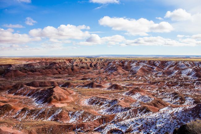 a snowy painted desert