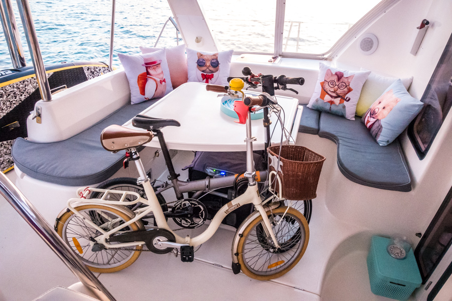 folding bicycles on sailboat