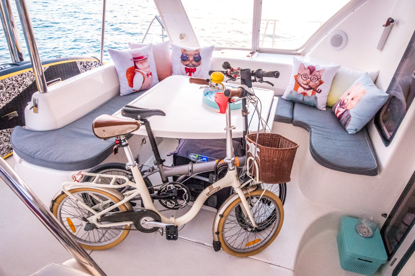 folding bicycles on sailboat