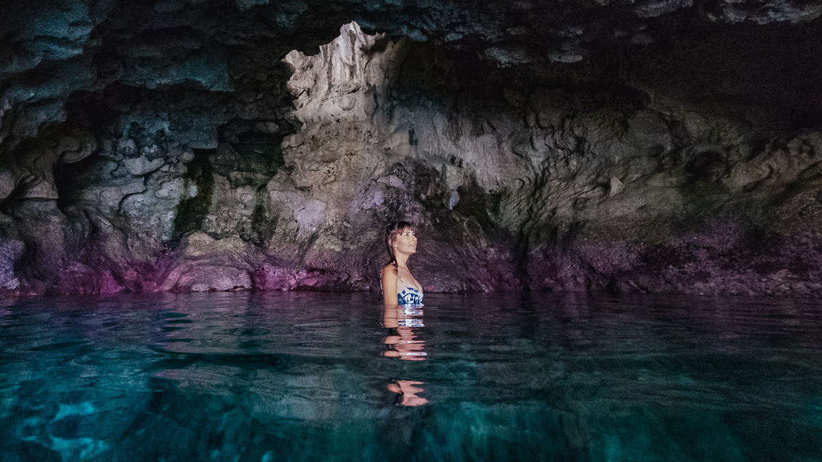 nikki wynn swimming in a cave in niue