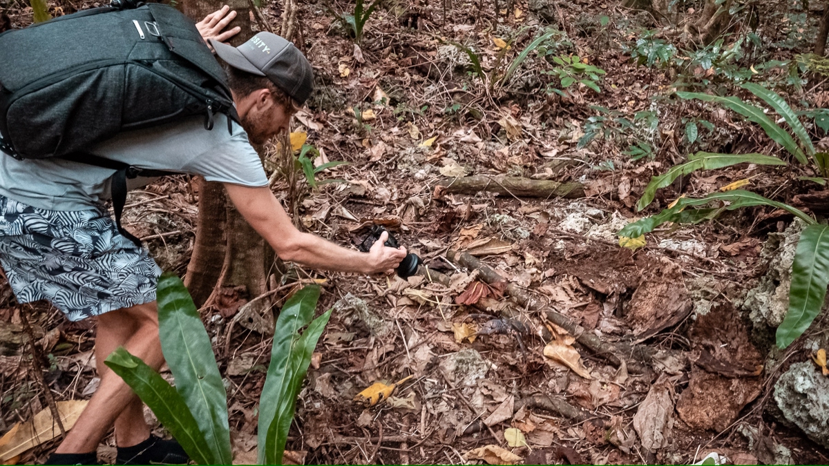 jason wynn photographing coconut crab in niue south pacific