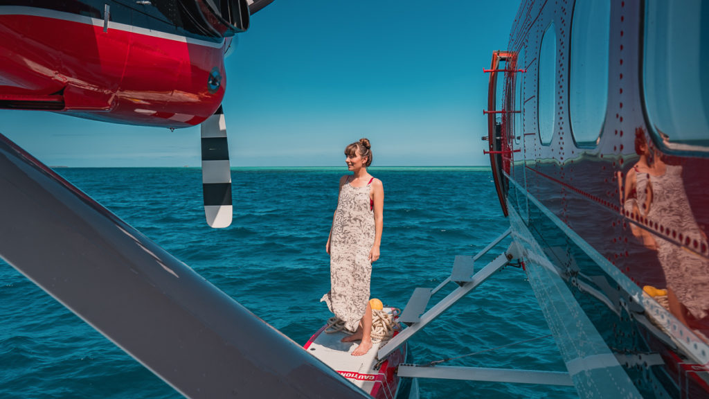 nikki wynn at anchor on a seaplane in fiji islands